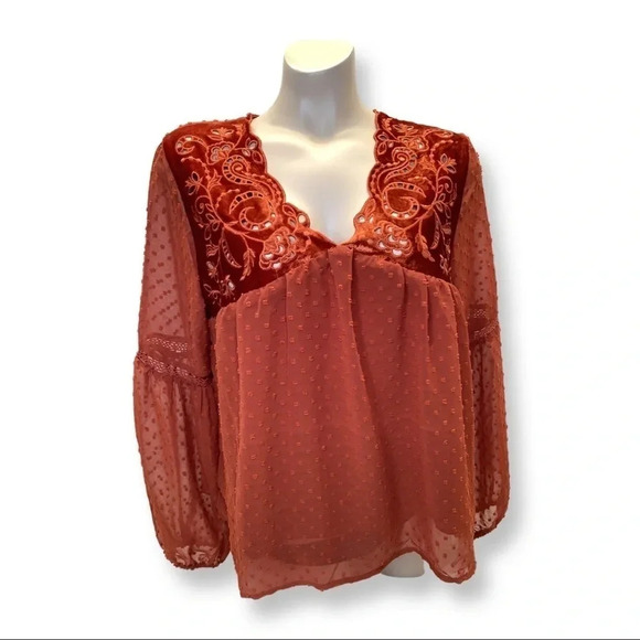 Indigo Poppy Peasant Top - Picture 1 of 5